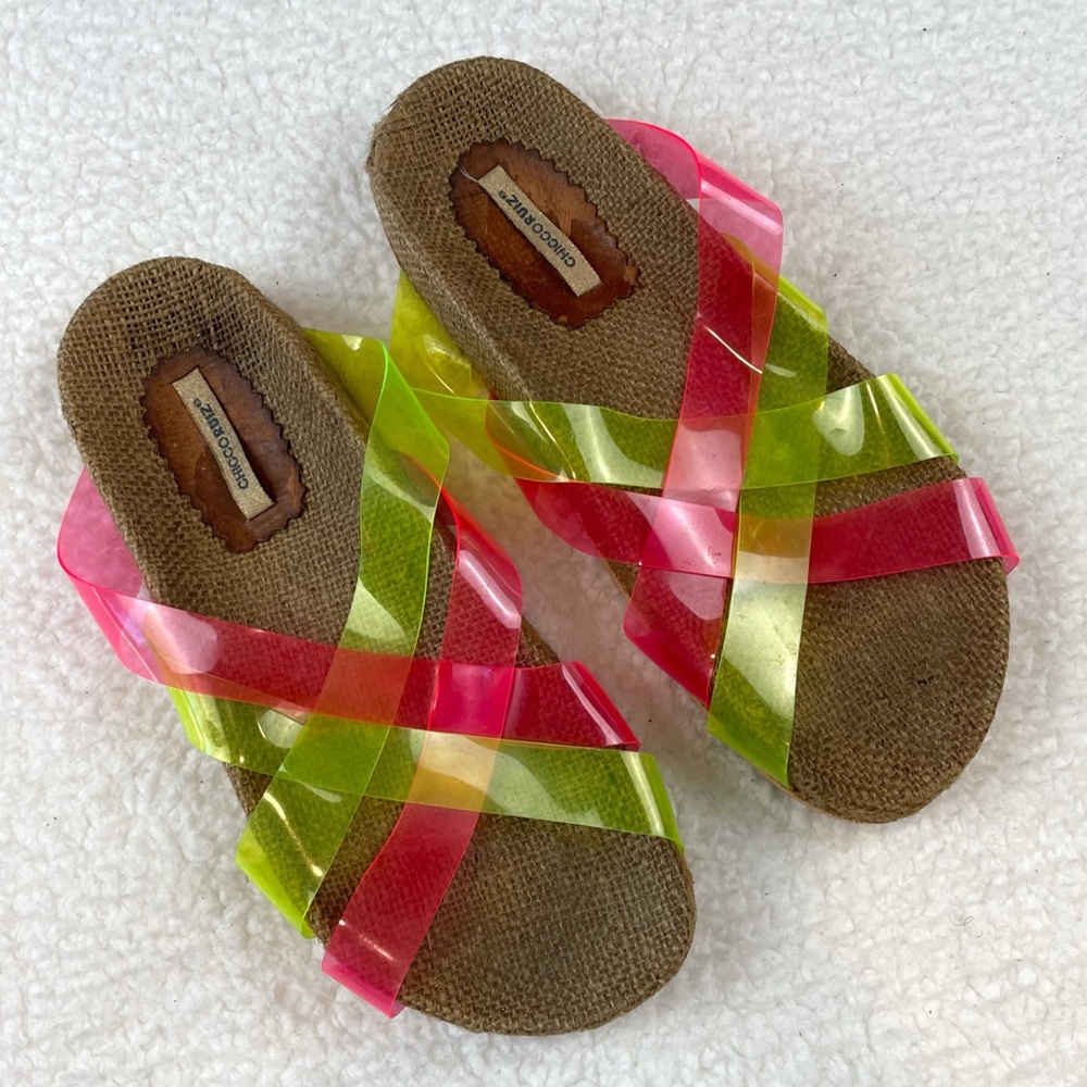 CHICCO RUIZ • Pink and Green Criss Cross Slip-On Sandals, 8.5 - Picture 16 of 16